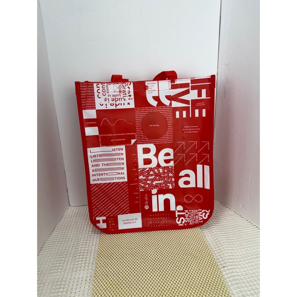 Lululemon Reusable Shopping ToteBag Red Motivational Print Large Eco Bag EUC